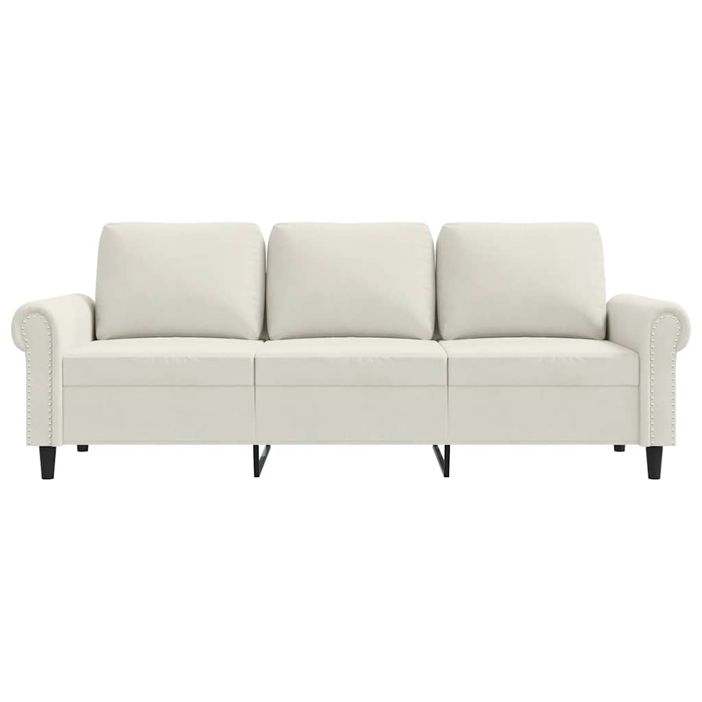 Sofá de 3 lugares 180 cm veludo cor creme