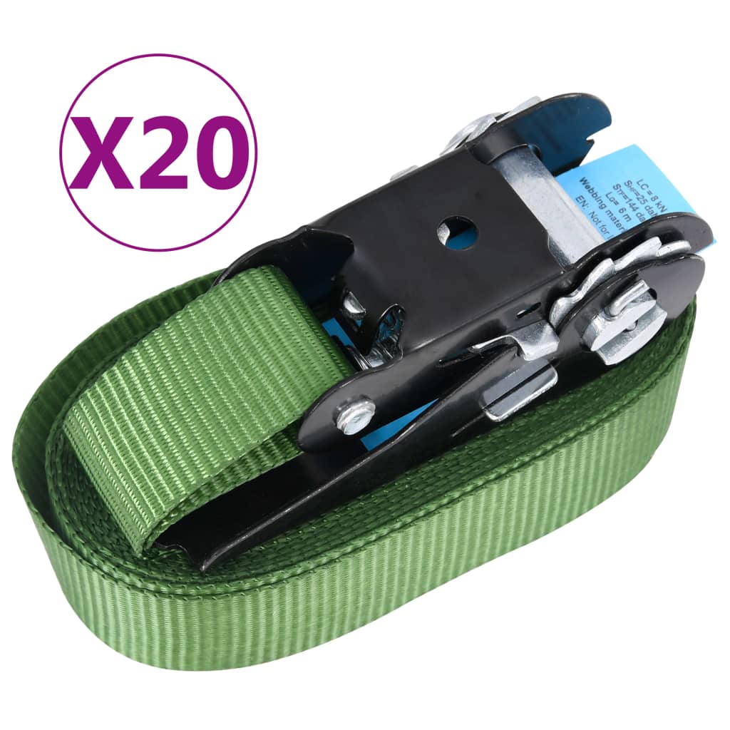 Cintas de fixação c/ roquete 20 pcs 800 dan 6 m verde