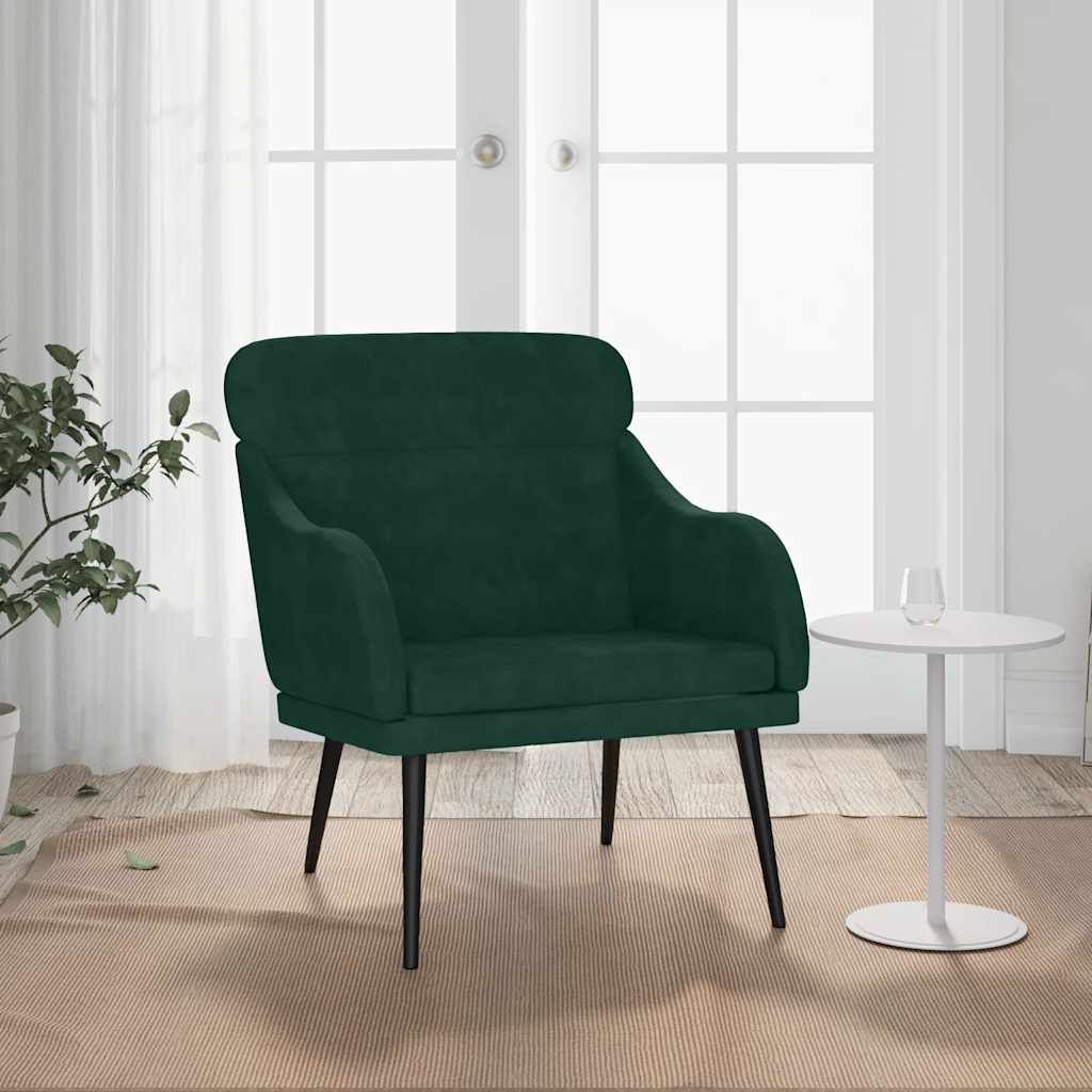Cadeira c/ apoio de braços 63x76x80 cm veludo verde-escuro