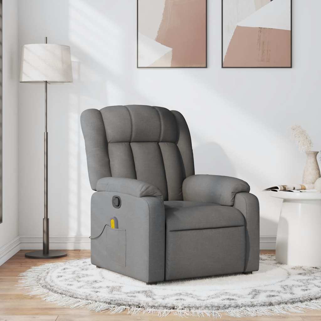 Poltrona de massagens reclinável tecido cinzento-escuro