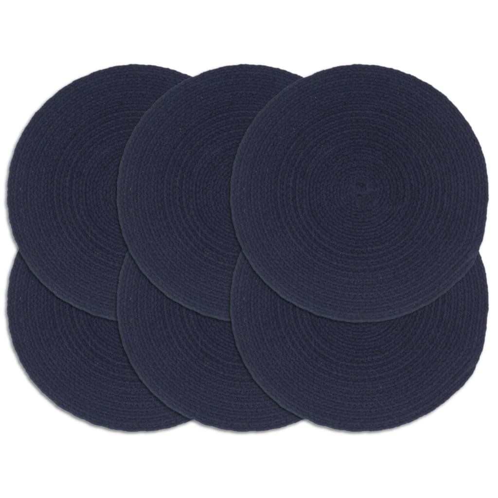 Individuais mesa 6 pcs algodão liso 38 cm redondo azul-marinho