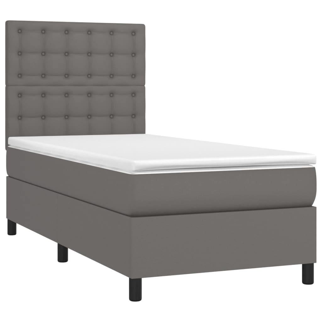 Cama com molas/colchão 90x200 cm couro artificial cinzento