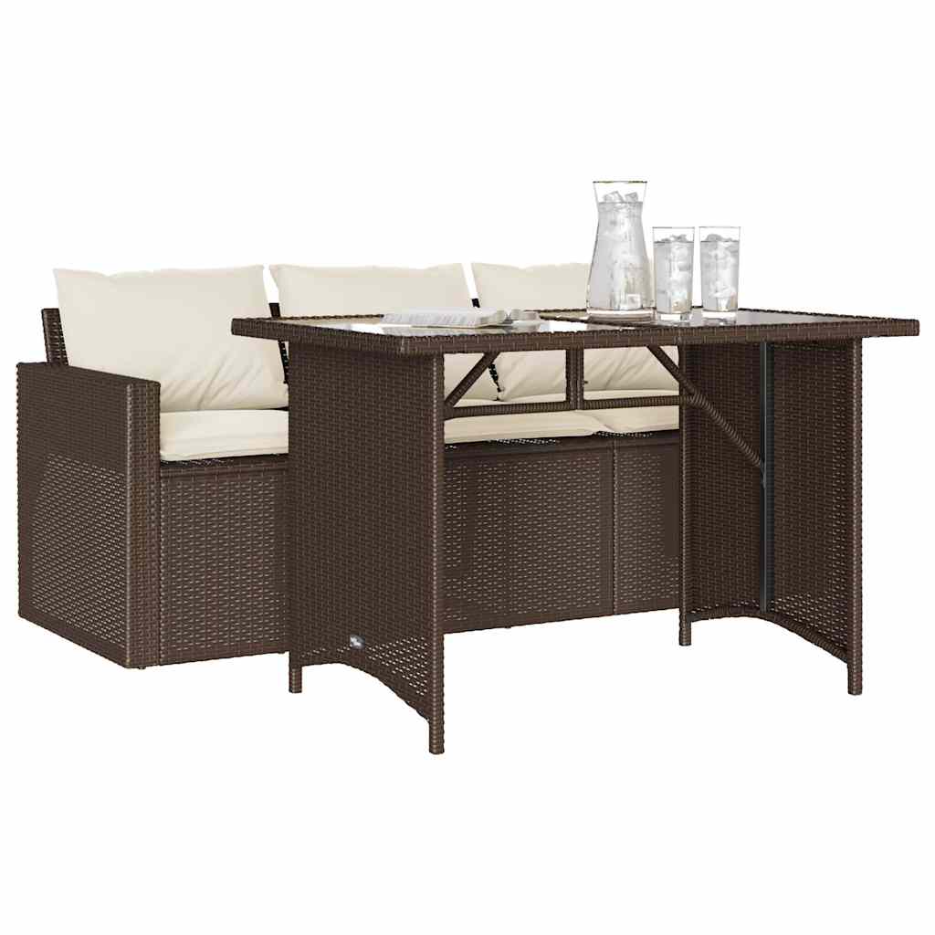 2 Pcs conjunto jantar p/ jardim c/ almofadões vime PE castanho