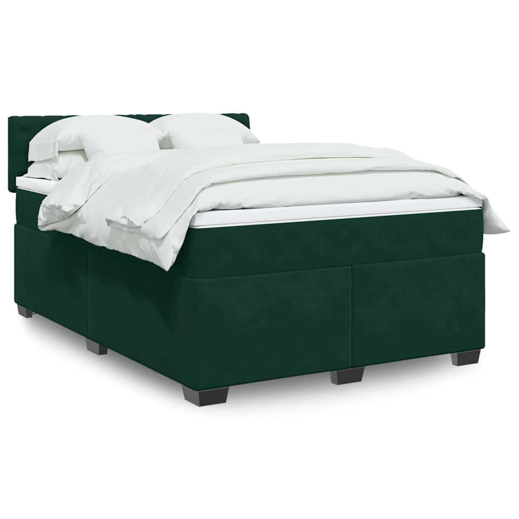 Cama com molas/colchão 160x200 cm veludo verde-escuro