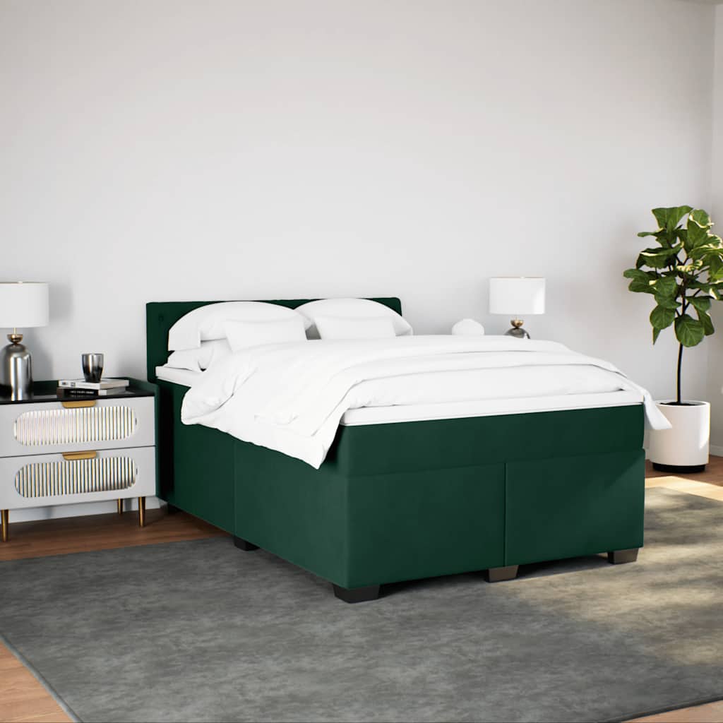 Cama com molas/colchão 160x200 cm veludo verde-escuro
