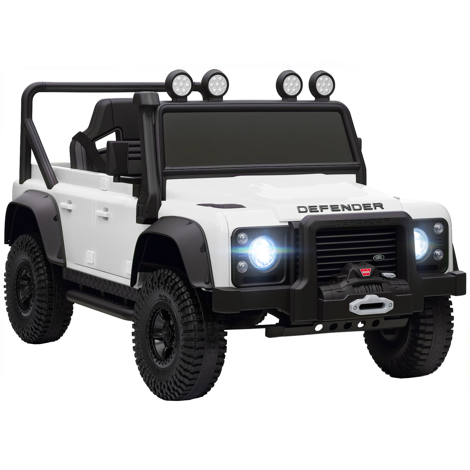 Carro elétrico para crianças com licença land rover 12v controlo remoto sistema de suspensão USB mp3 velocidade ajustável faróis 115x61x61 cm branco