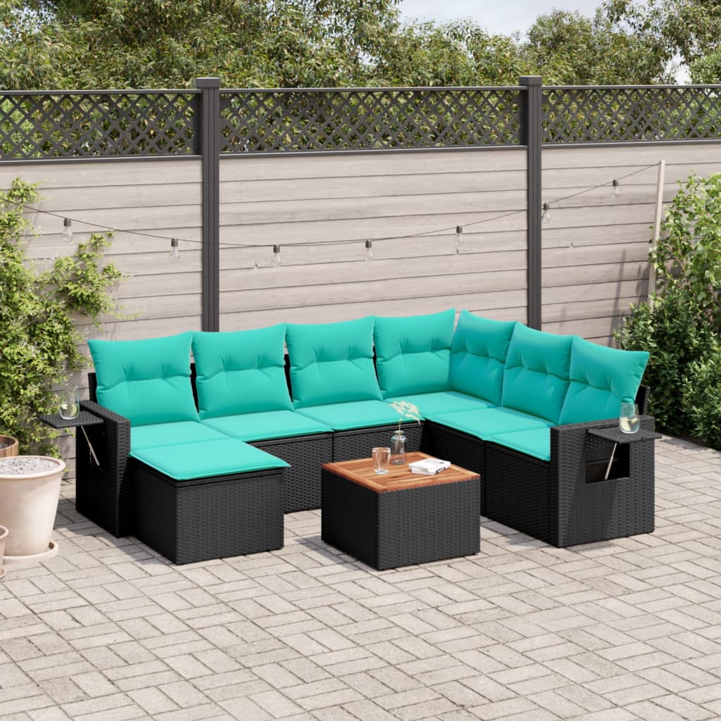 Conjunto de sofá de jardim com 8 peças e almofadas em rattan sintético preto