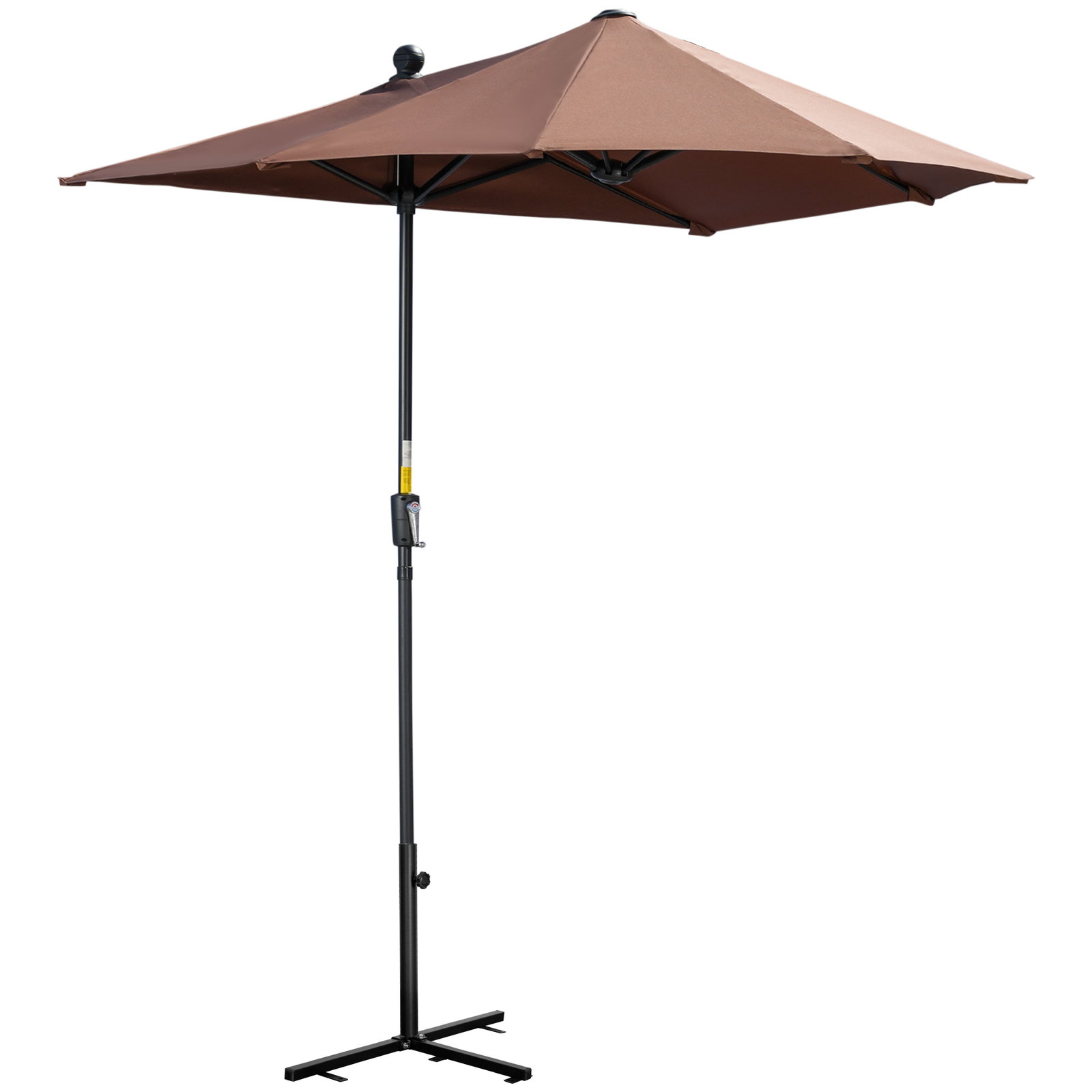Chapéu de sol de parede 200x190x240 cm com manivela poste de aço e base cruzada anti-UV para terraço varanda castanho