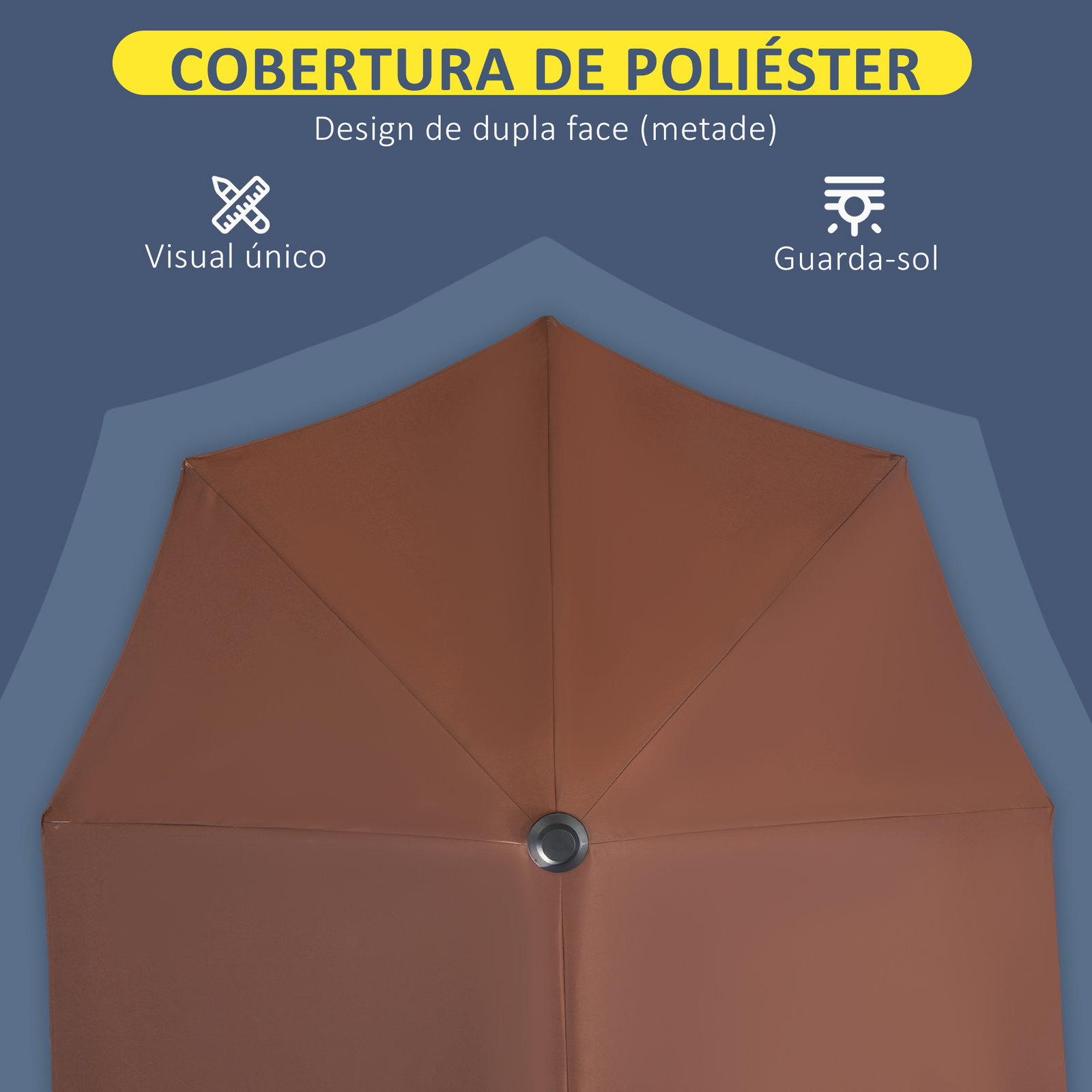 Chapéu de sol de parede 200x190x240 cm com manivela poste de aço e base cruzada anti-UV para terraço varanda castanho