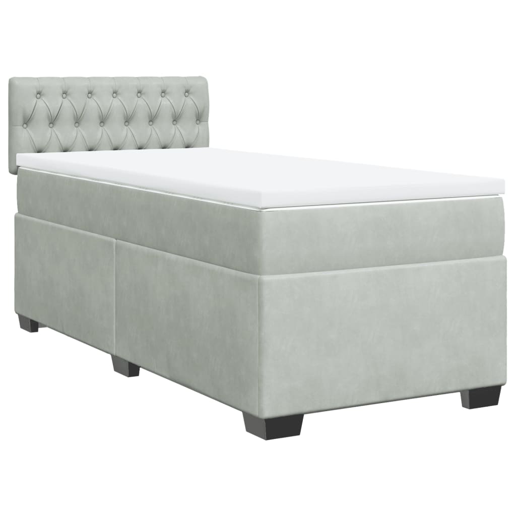 Cama com molas/colchão 90x200 cm veludo cinza-claro