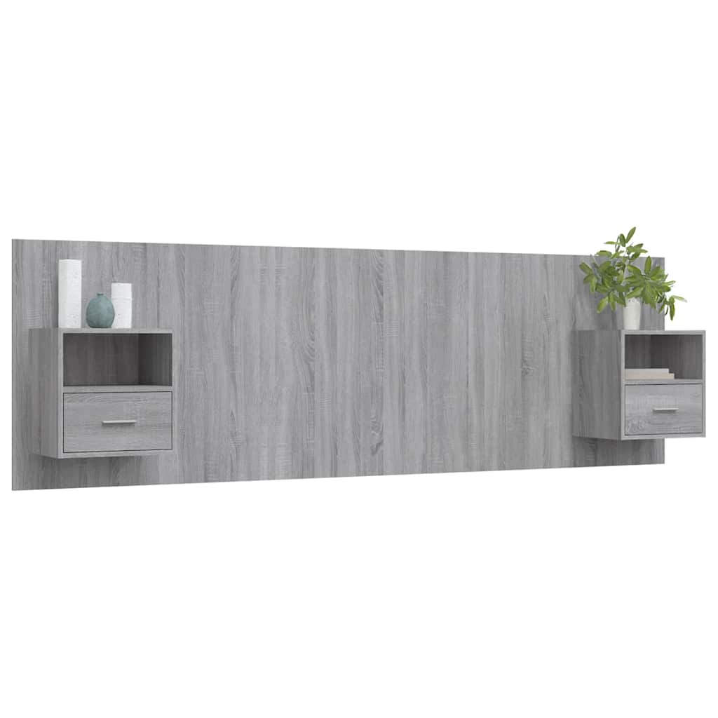 Cabeceira cama + armários madeira processada sonoma cinzento