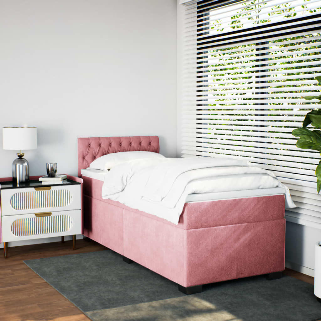 Cama com molas/colchão 100x200 cm veludo rosa