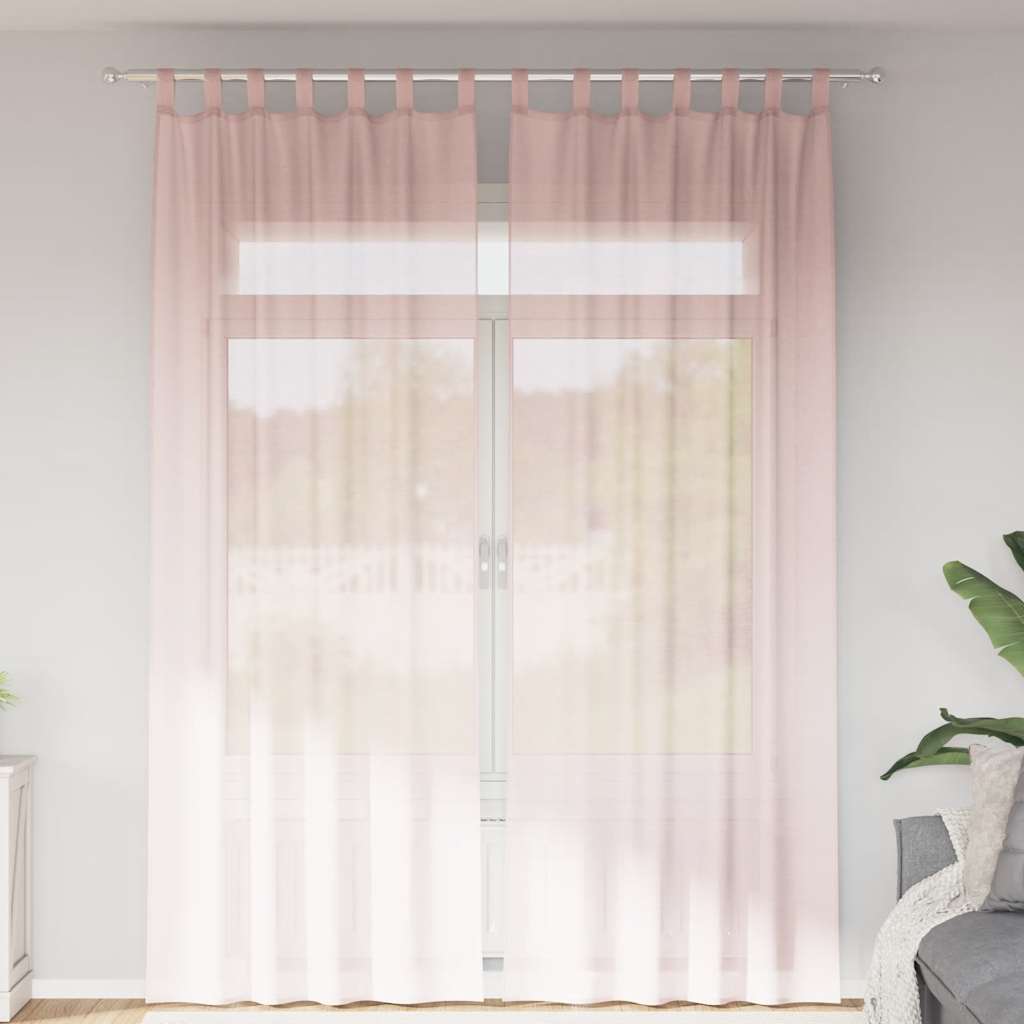 Cortinas de voile com bolsos para varão 2 pcs rosa-claro