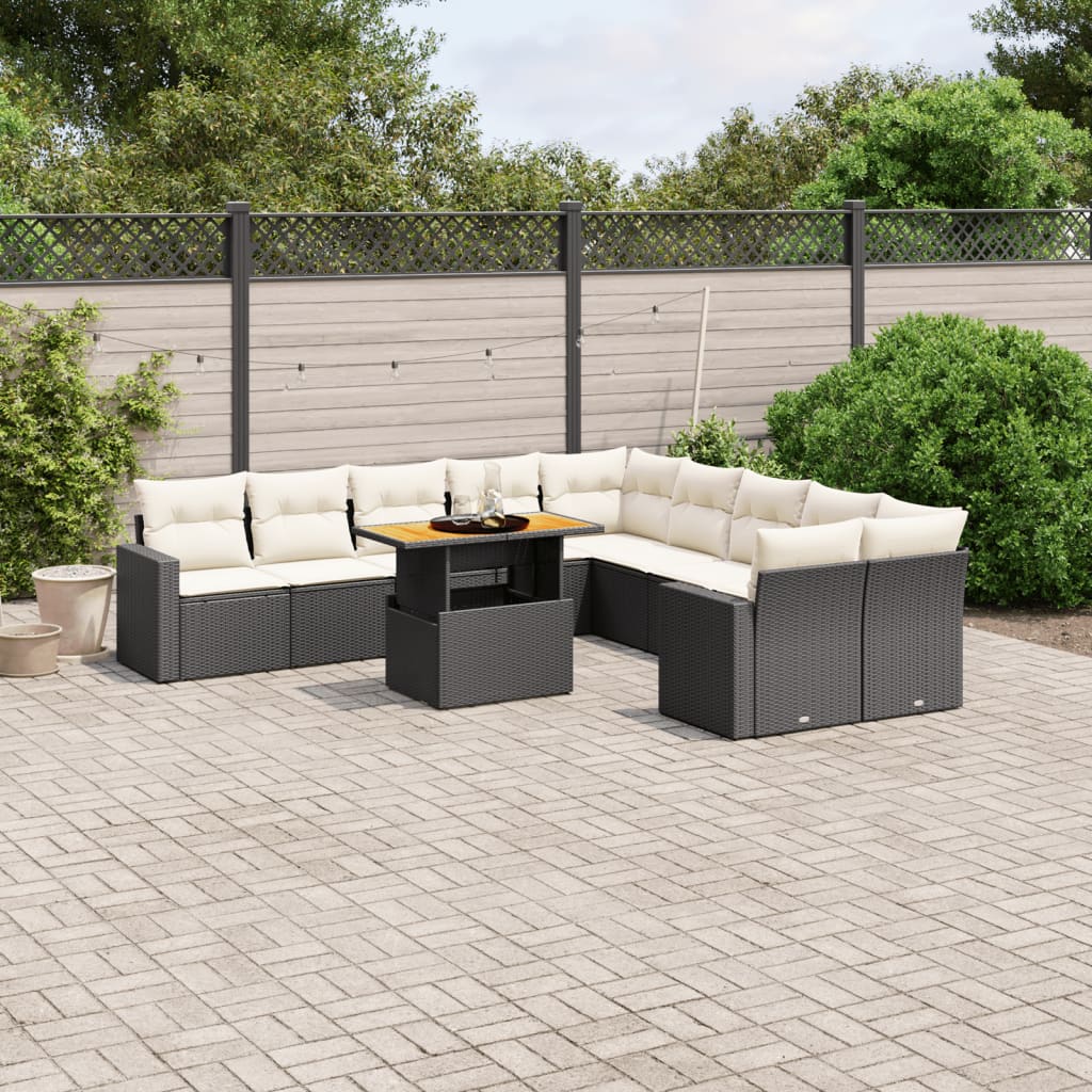 11 Pcs conjunto sofás de jardim c/ almofadões vime PE preto