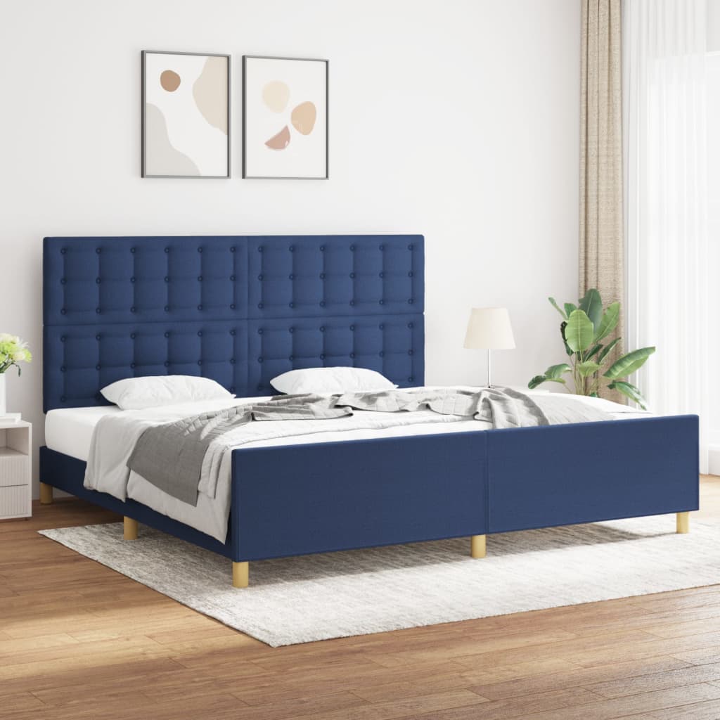 Estrutura de cama sem colchão 200x200 cm tecido azul