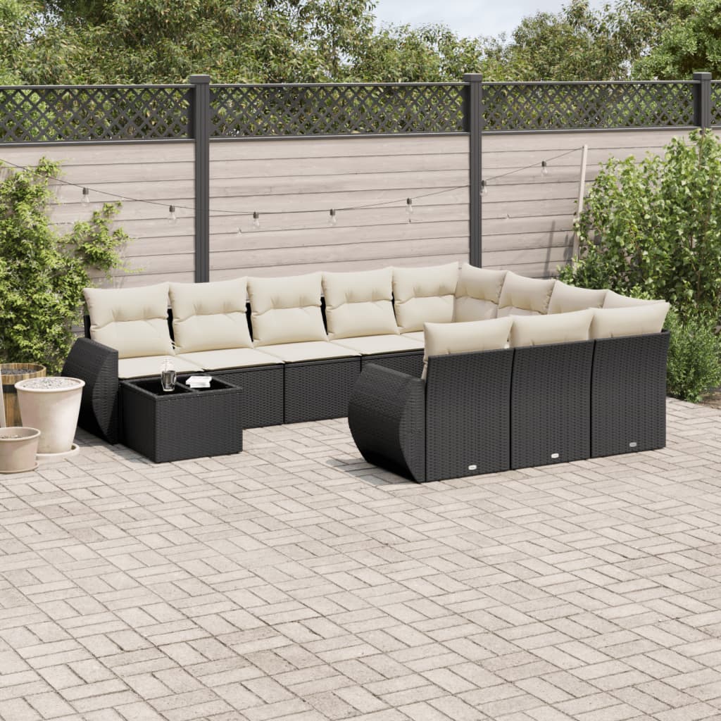 11 Pcs conjunto sofás de jardim c/ almofadões vime PE preto