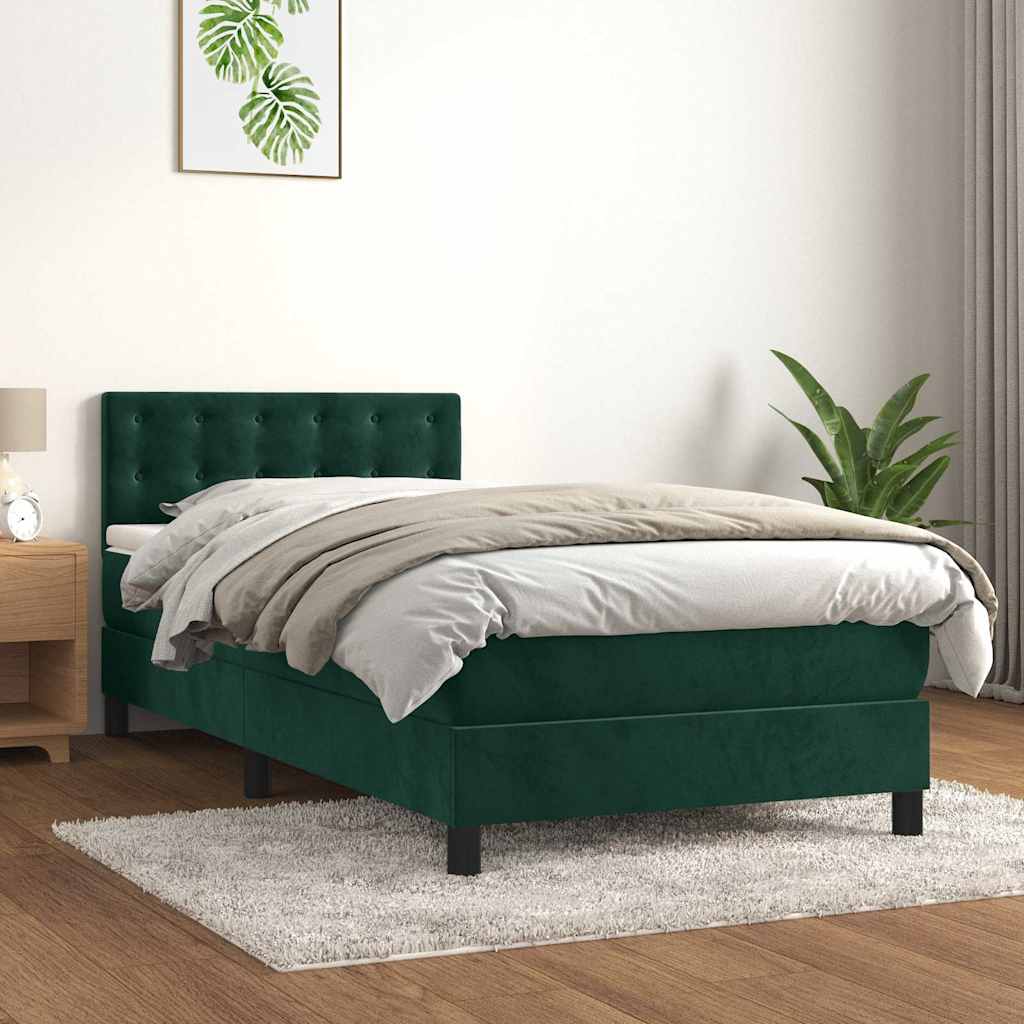 Cama com molas/colchão 90x190 cm veludo verde-escuro