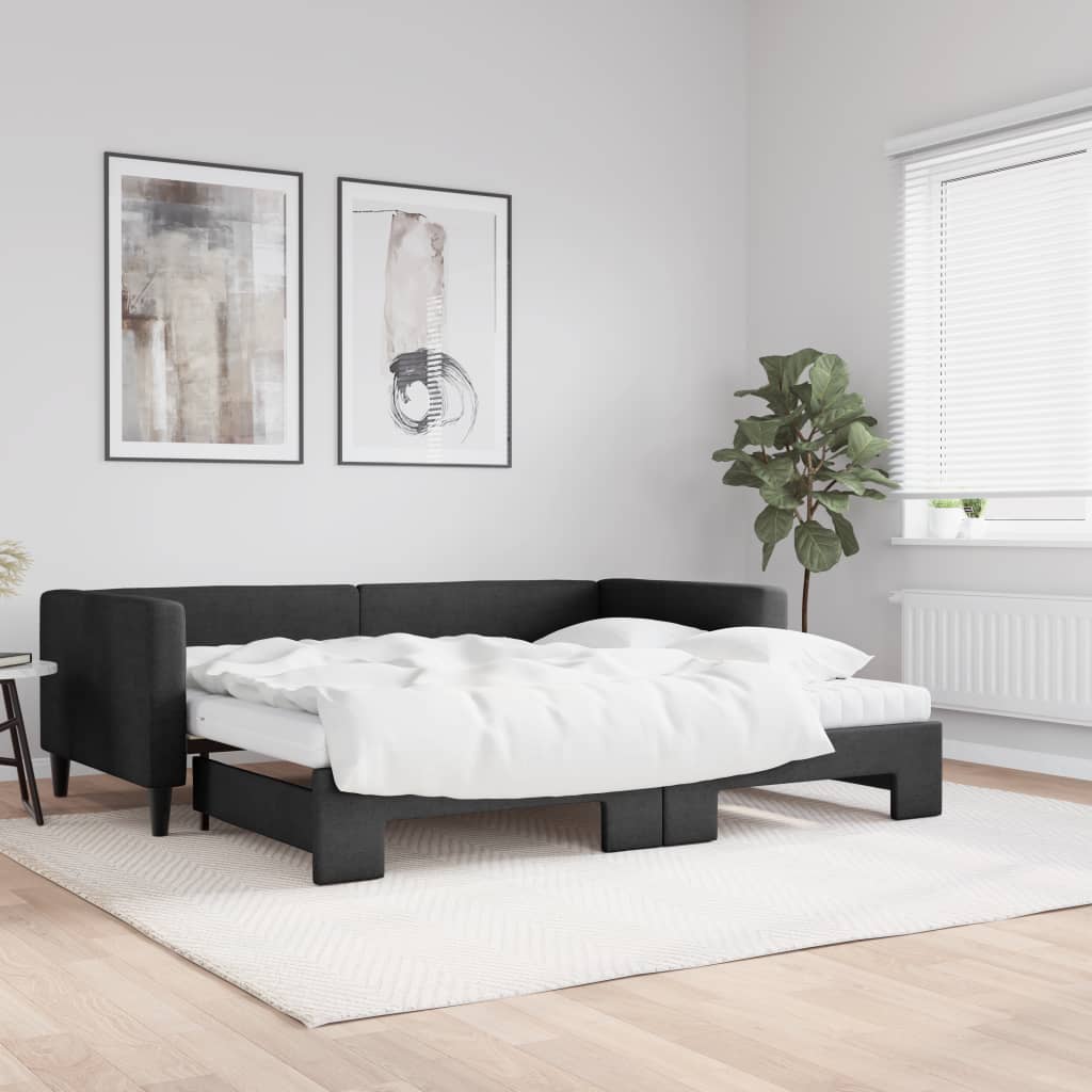 Sofá-cama com gavetão e colchões 90x190 cm tecido preto