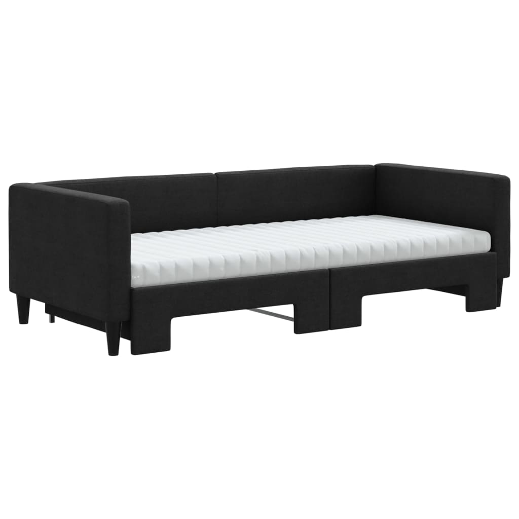 Sofá-cama com gavetão e colchões 90x190 cm tecido preto
