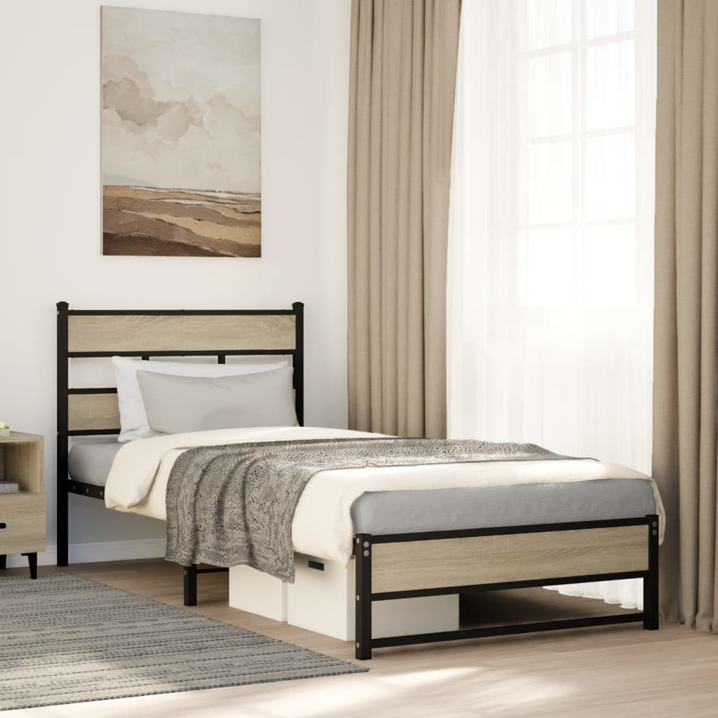 Estrutura de cama sem colchão 90x200 cm metal carvalho sonoma