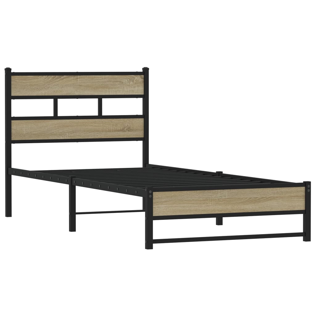 Estrutura de cama sem colchão 90x200 cm metal carvalho sonoma