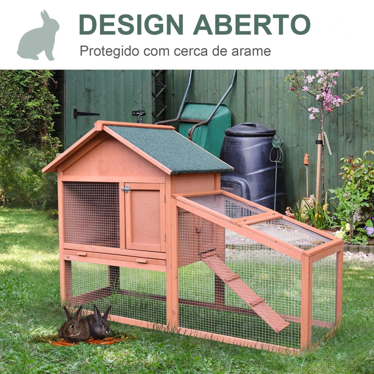 Casa para coelhos de madeira coelheira para exterior teto de tela de asfáltica 144x64,5x100 cm madeira