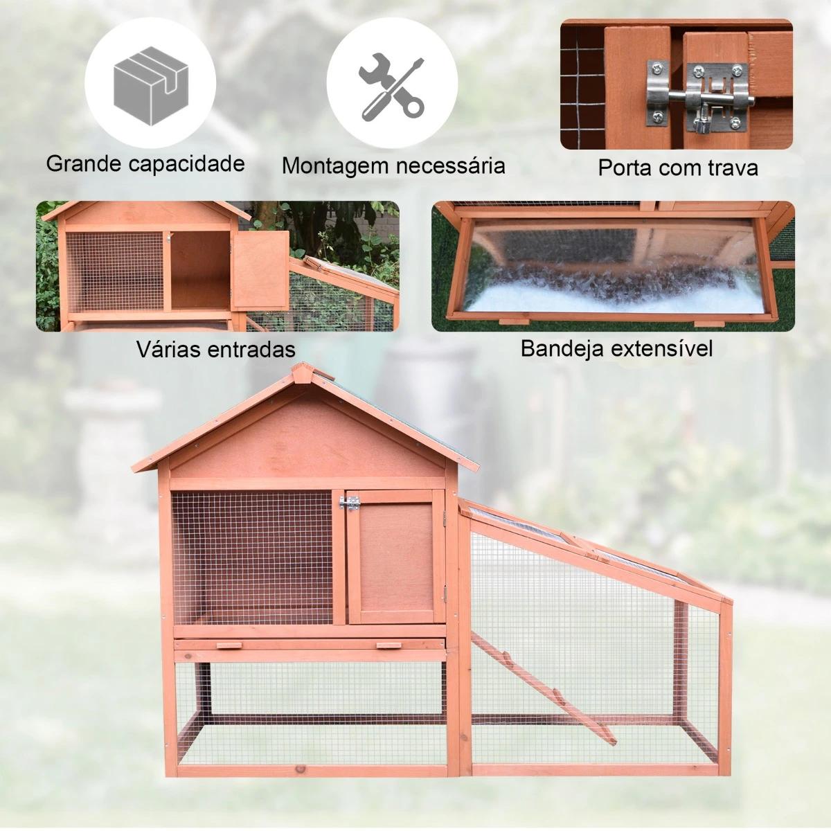 Casa para coelhos de madeira coelheira para exterior teto de tela de asfáltica 144x64,5x100 cm madeira