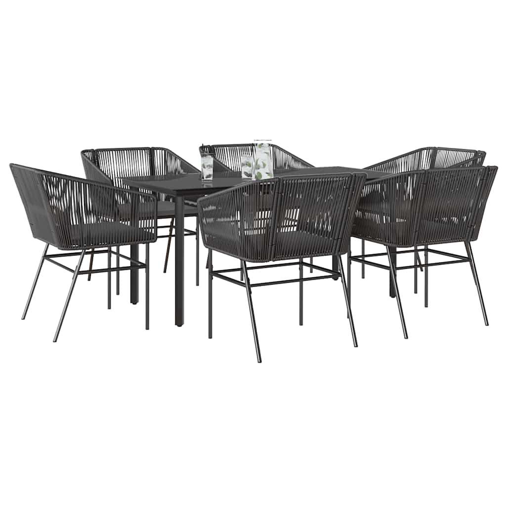 Conjunto de jantar jardim 7 peças almofadas vidro vime PE preto