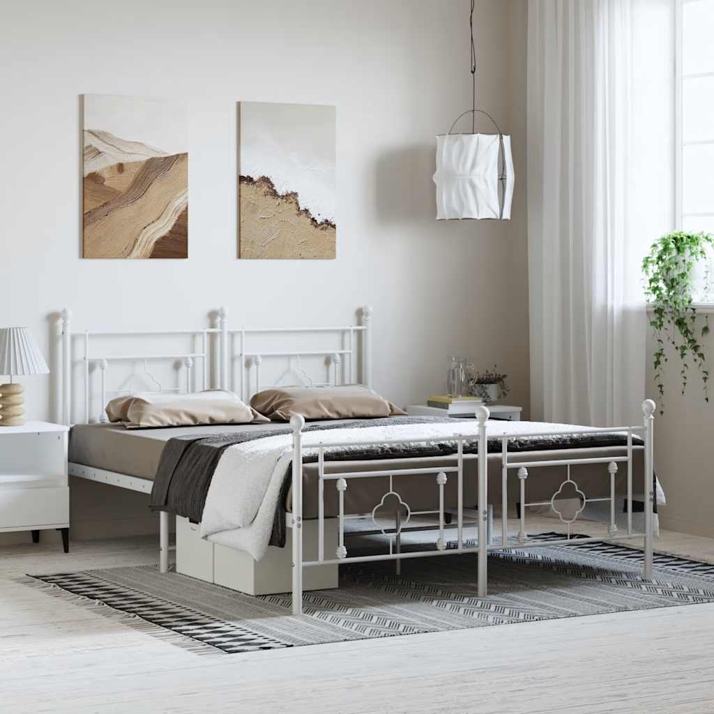 Estrutura de cama com cabeceira e pés 193x203 cm metal branco
