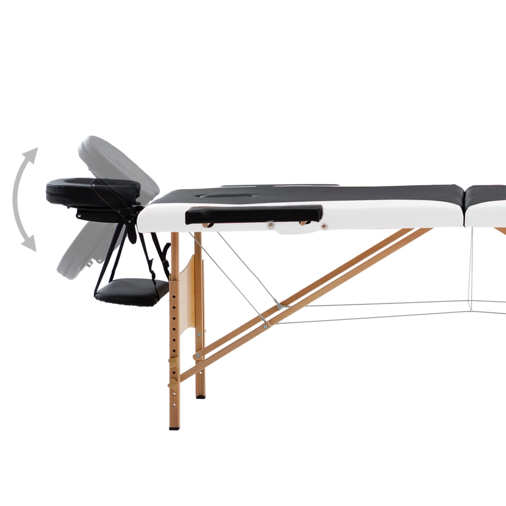 Mesa de massagens dobrável 2 zonas madeira branco