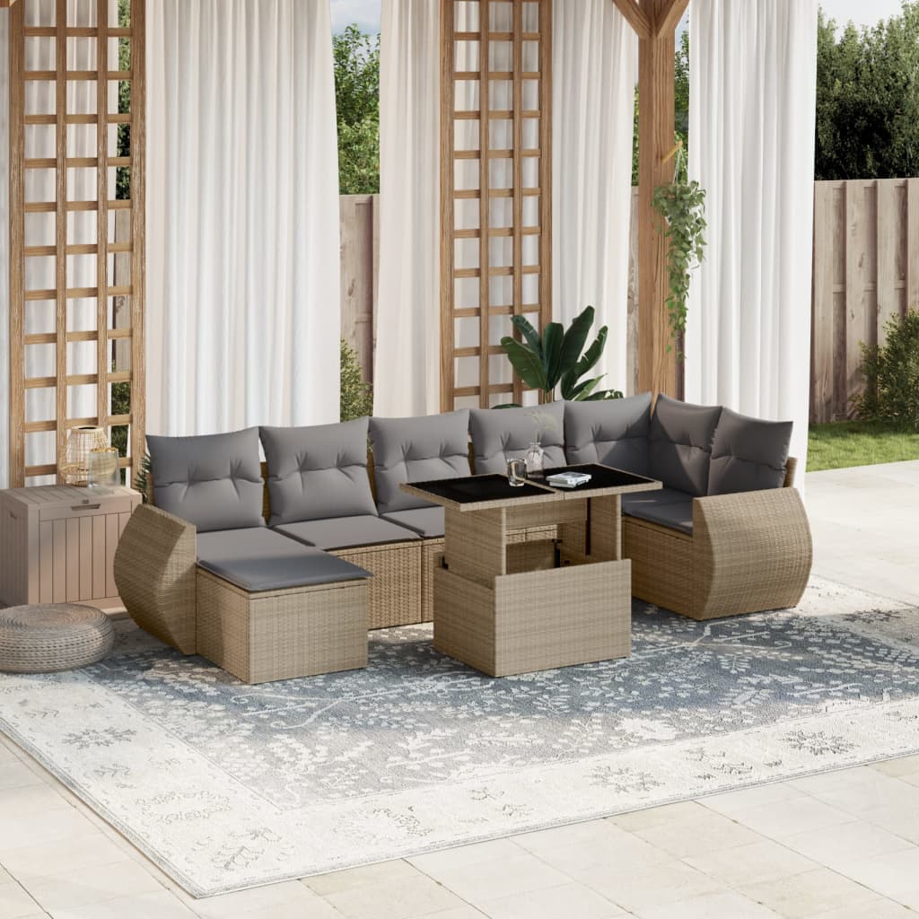 8 Pcs conjunto de sofás p/ jardim com almofadões vime PE bege