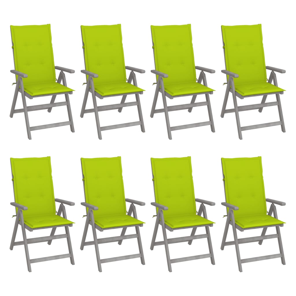 Cadeiras jardim reclináveis c/ almofadões 8 pcs acácia cinzento