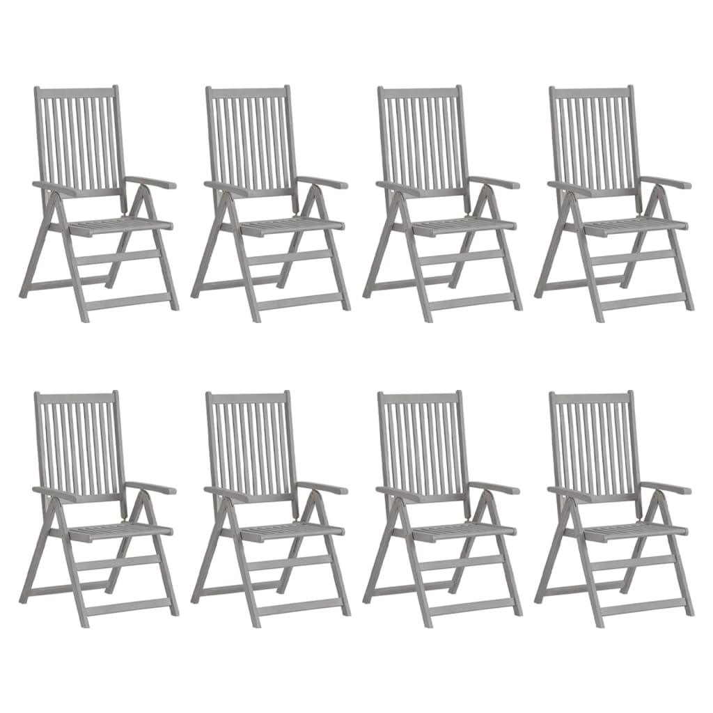Cadeiras jardim reclináveis c/ almofadões 8 pcs acácia cinzento