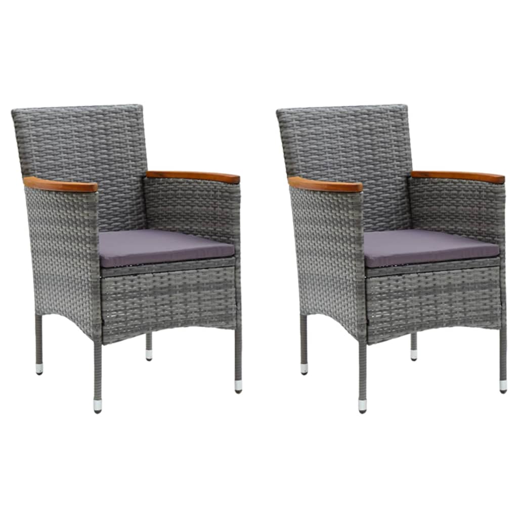 3 Pcs conjunto de jantar p/ jardim c/ almofadões vime PE cinza
