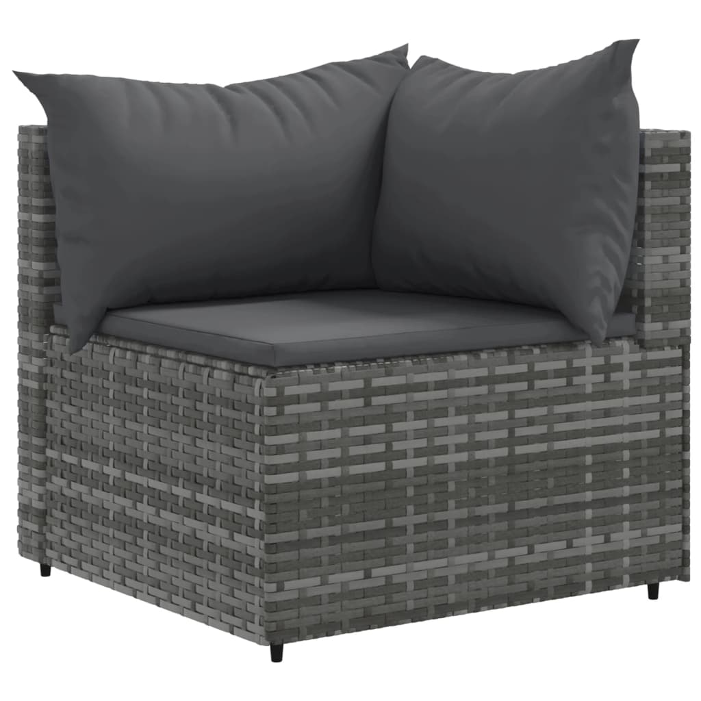 9 Pcs conjunto sofás p/ jardim com almofadões vime PE cinzento