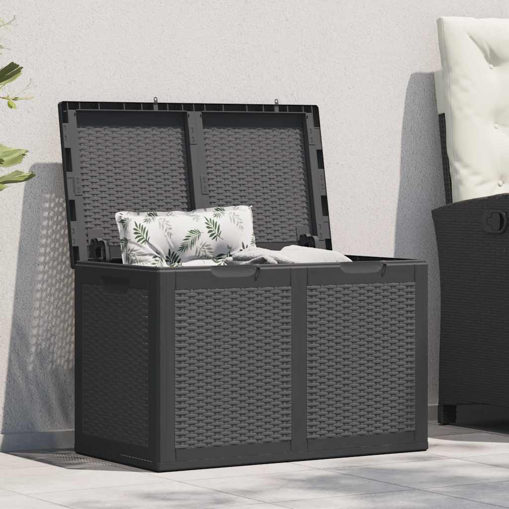 Caixa de arrumação para jardim 180 l vime PP preto