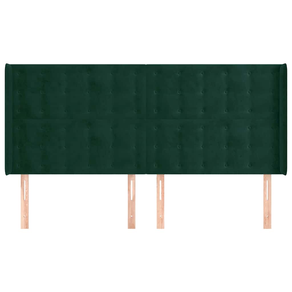 Cabeceira cama c/ abas veludo 163x16x118/128 cm verde-escuro