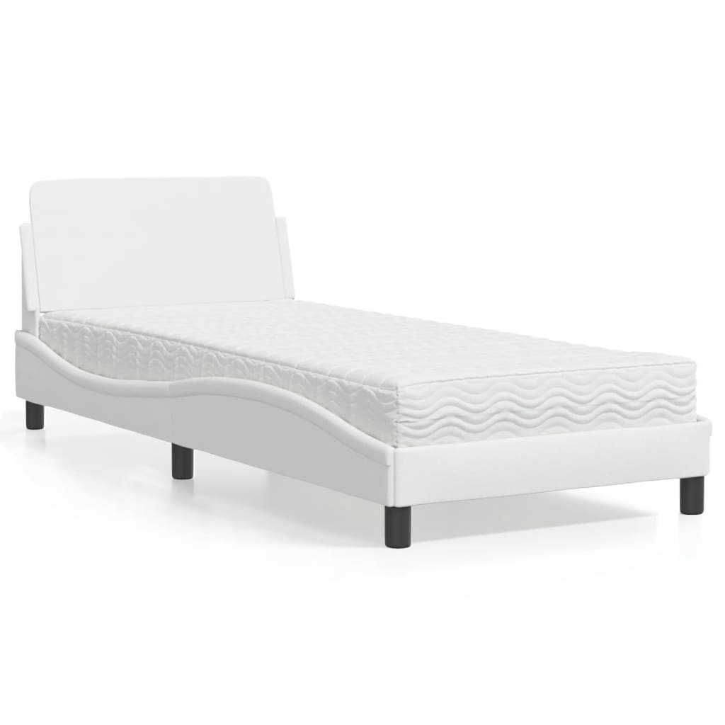 Cama com colchão dover 90x190 cm couro artificial branco