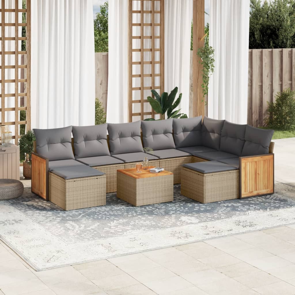 10 Pcs conjunto de sofás p/ jardim com almofadões vime PE bege