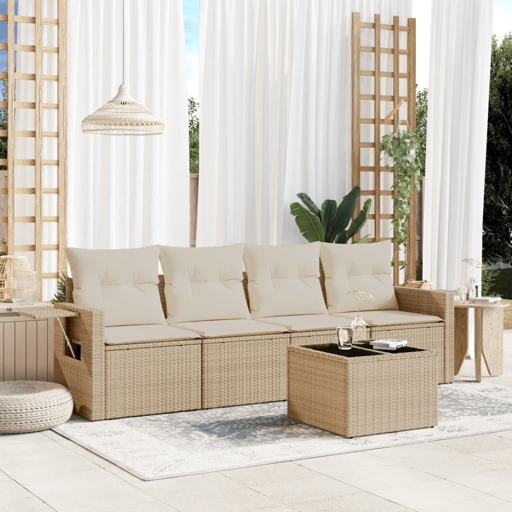 5 Pcs conjunto de sofás p/ jardim com almofadões vime PE bege