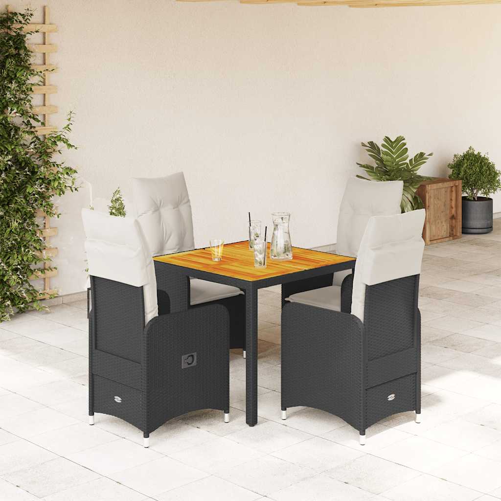 5 Pcs conjunto bistrô de jardim c/ almofadões vime PE preto