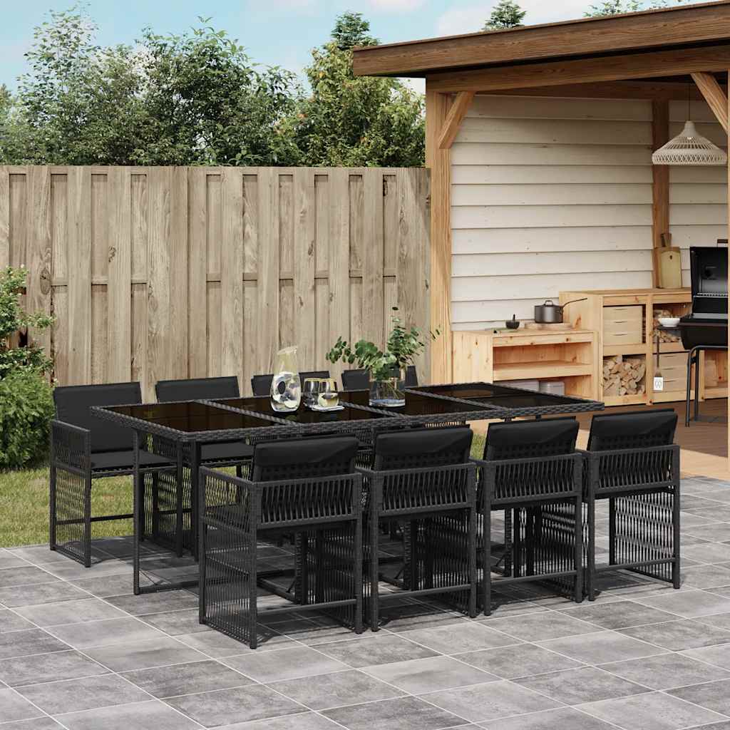 9 Pcs conjunto de jantar p/ jardim c/ almofadões vime PE preto