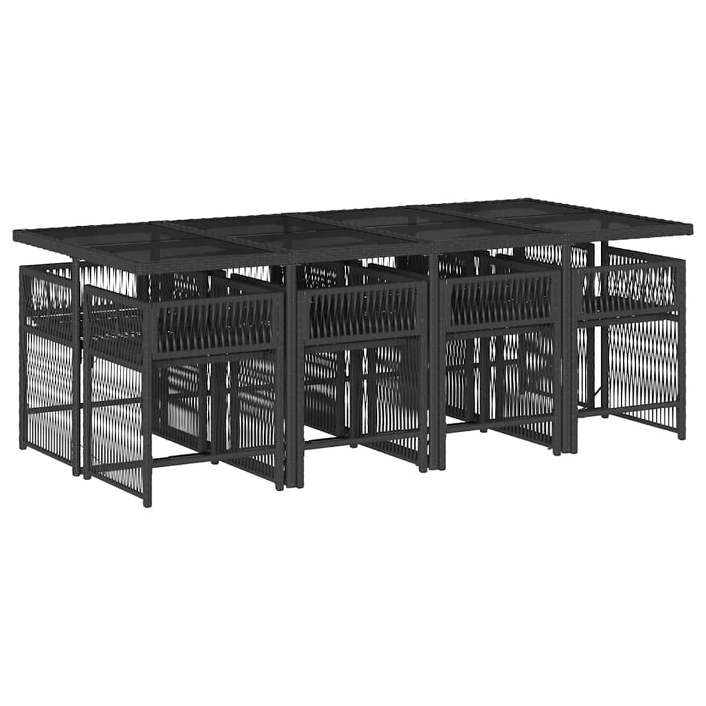 9 Pcs conjunto de jantar p/ jardim c/ almofadões vime PE preto