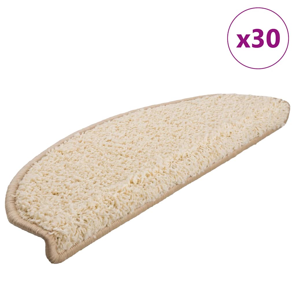 Tapetes de escada 30 peças 65x21x4 cm creme semicircular grande