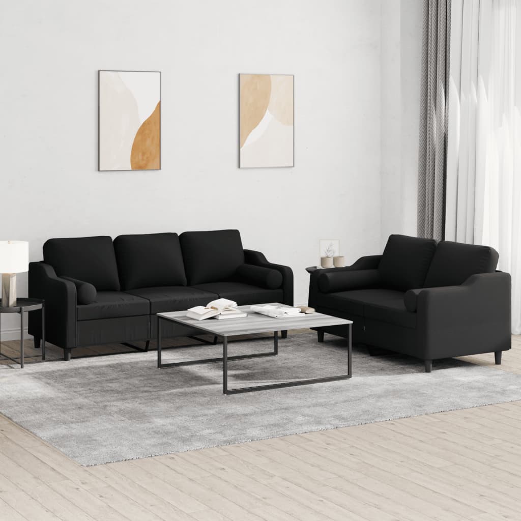 2 Pcs conjunto de sofás com almofadas tecido preto