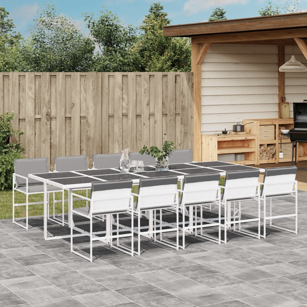 11 Pcs conj. de jantar p/ jardim c/ almofadões textilene branco