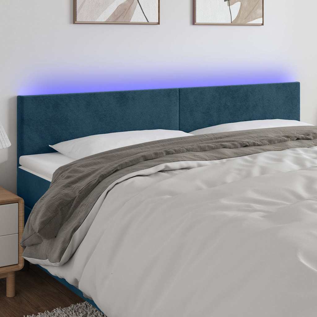 Cabeceira de cama c/ luzes LED veludo 160x5x78/88cm azul-escuro