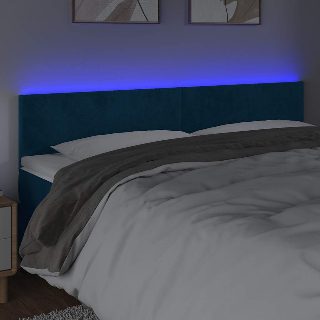 Cabeceira de cama c/ luzes LED veludo 160x5x78/88cm azul-escuro