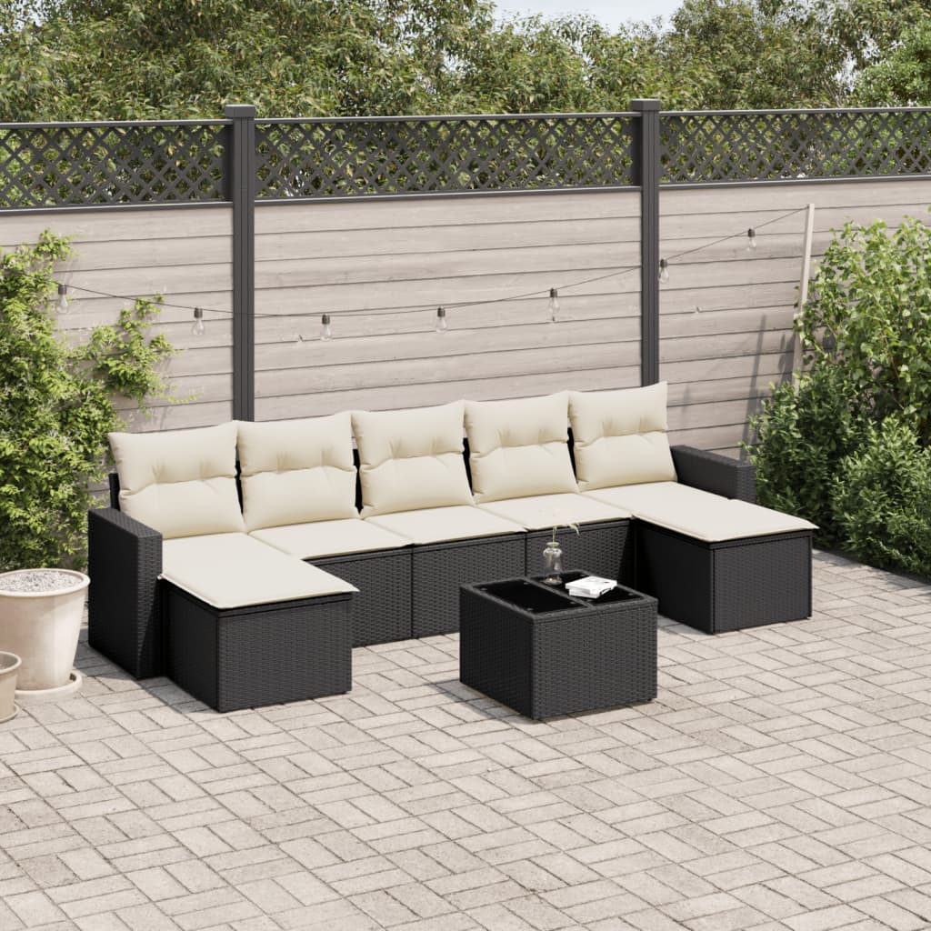8 Pcs conjunto sofás de jardim com almofadões vime PE preto