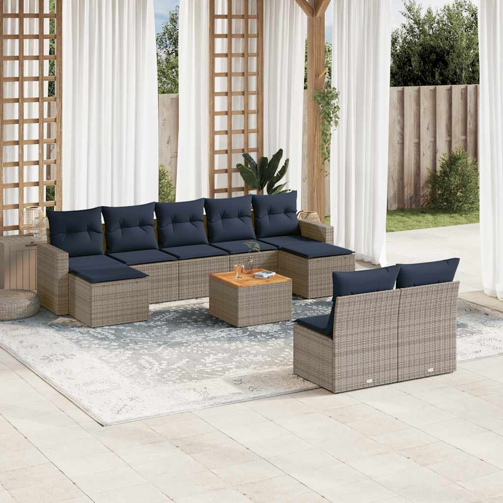 Conjunto de sofá de jardim com 10 peças e almofadas em rattan sintético cinza